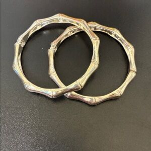 Lot 2 Chico's Sheila SilverTone Bamboo Style Clamper Bangle Bracelet